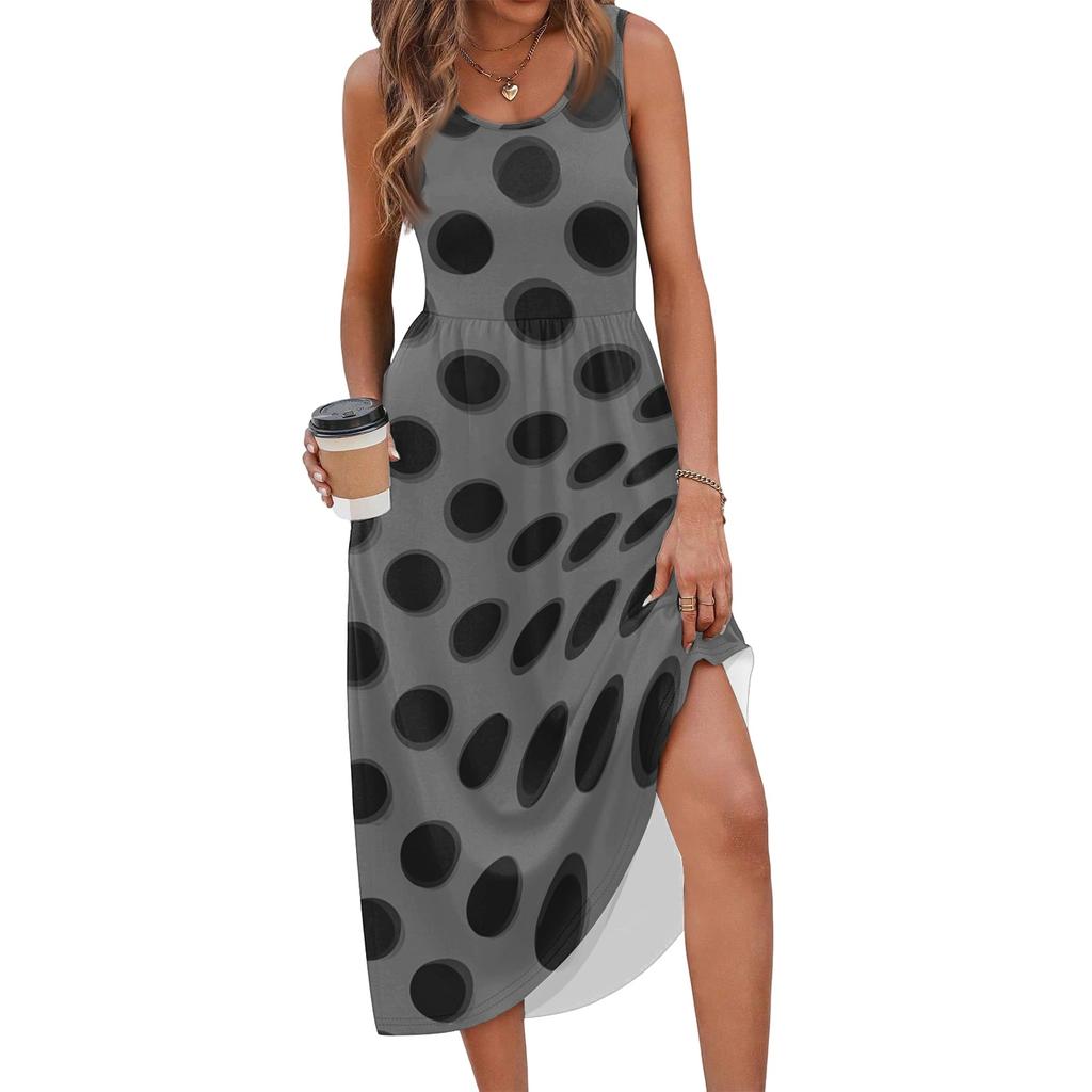 Women's Polka Dot Print Short Sleeve Midi Dress with Pockets for Beach Vacation and Casual Summer Wear