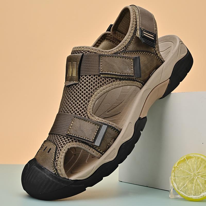 Herren Sportsandalen Outdoor Wandersandalen Geschlossene Zehenpartie Echtes Leder Wandersandalen Rutschfeste Wasserstrandschuhe Für Männer Hausschuhe