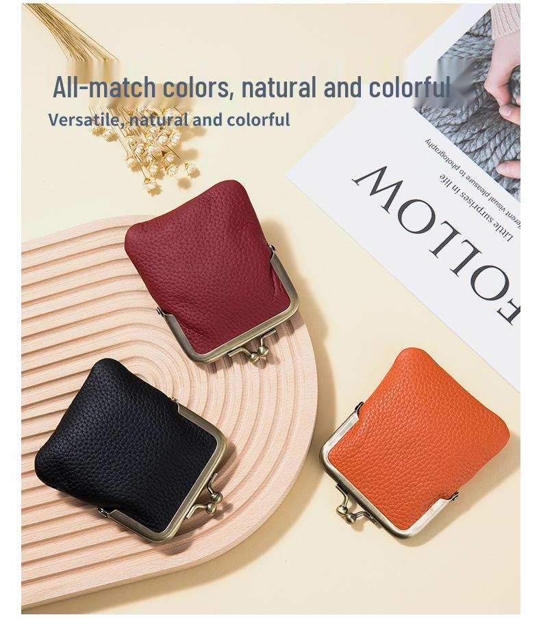 Women's Genuine Leather Mini Coin & Card Holder with Lipstick Clip - Chic European American Fashion Storage Purse