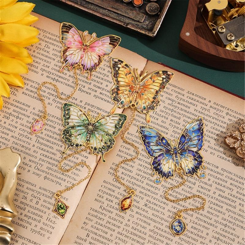 Engraved Butterfly Bookmarks with Pendant Butterfly Metal Bookmarks for Teacher Book Lover Adult Reading Accessories