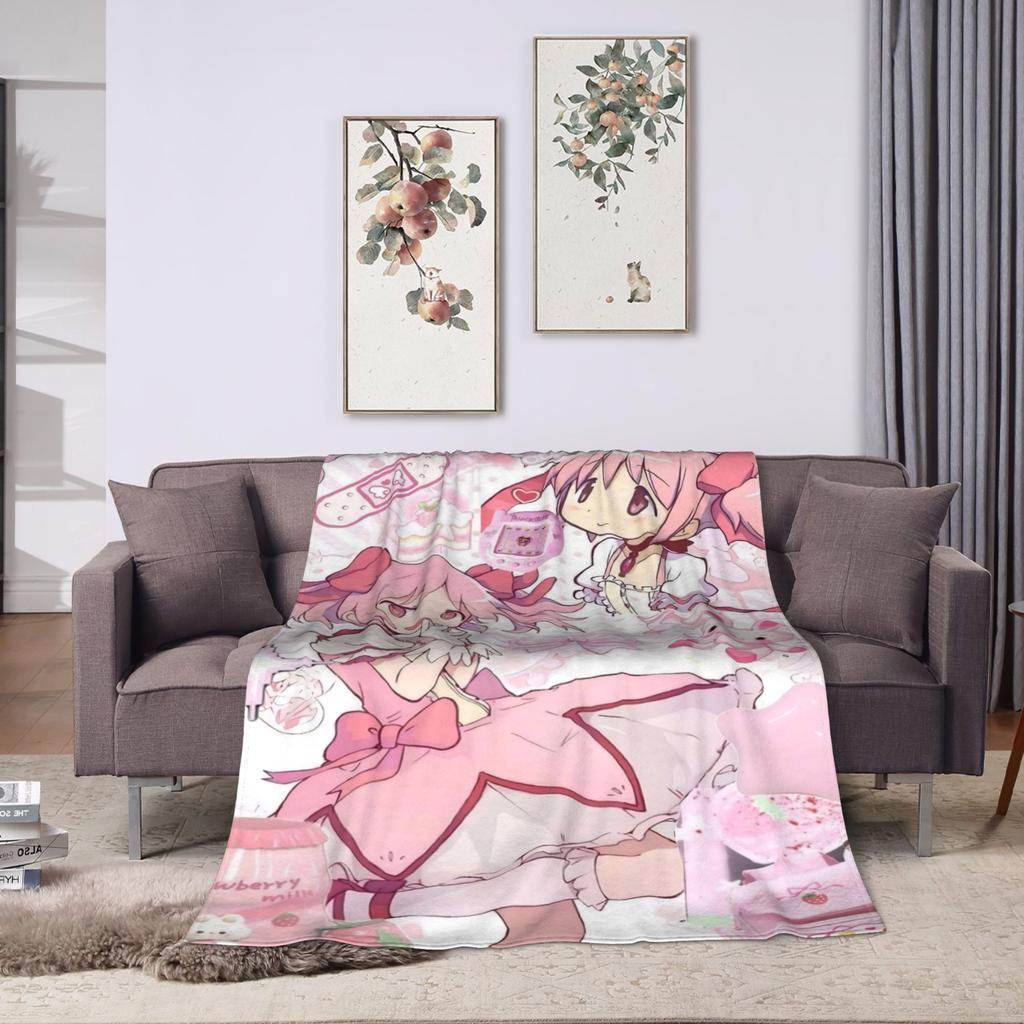 Anime Puella Magi Madoka Magica Blanket Plush Throw Blanket For Girls Boys Couch Chair Sofa Bed Flannel Bedspread Bed Cover
