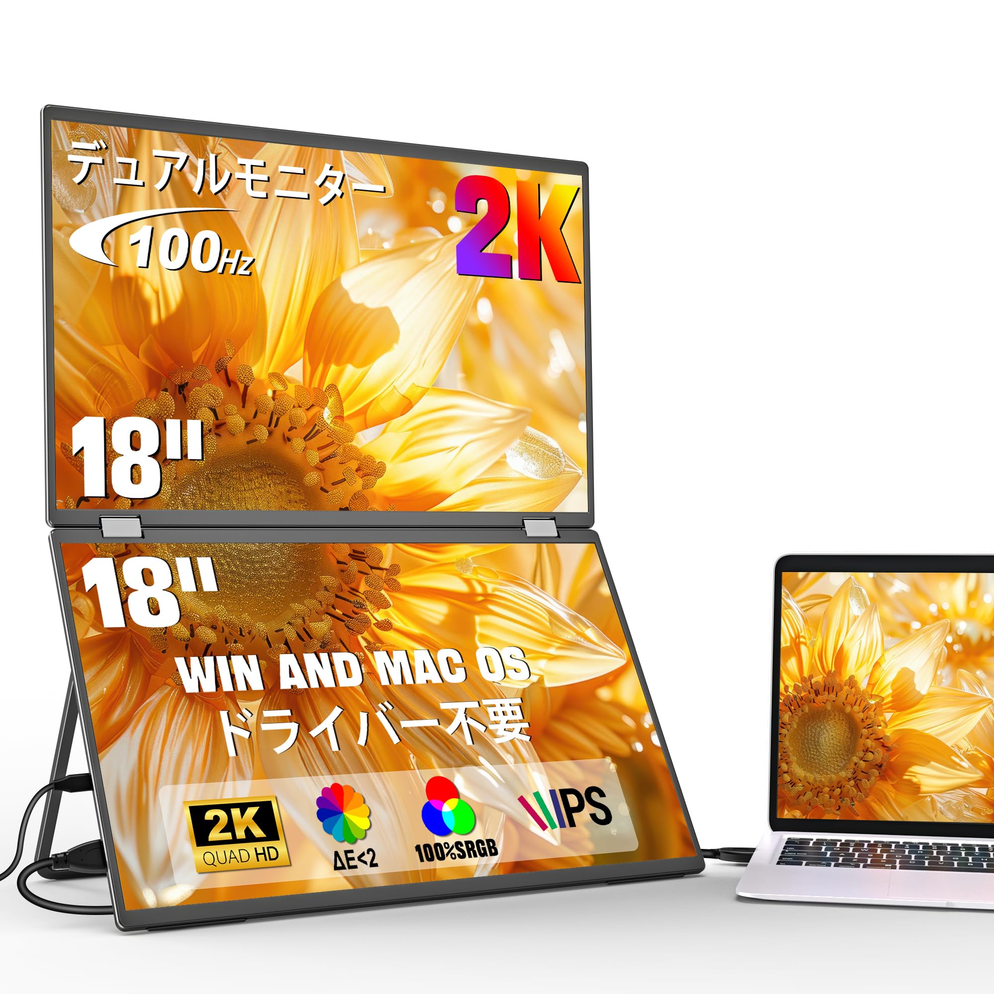 

InnoView Dual Mobile Monitor 2K 2560x1600 100Hz Triple Monitor sRGB 400nits No Driver Required Foldable Dual Display QHD Mobile Display Auto Rotation чорний
