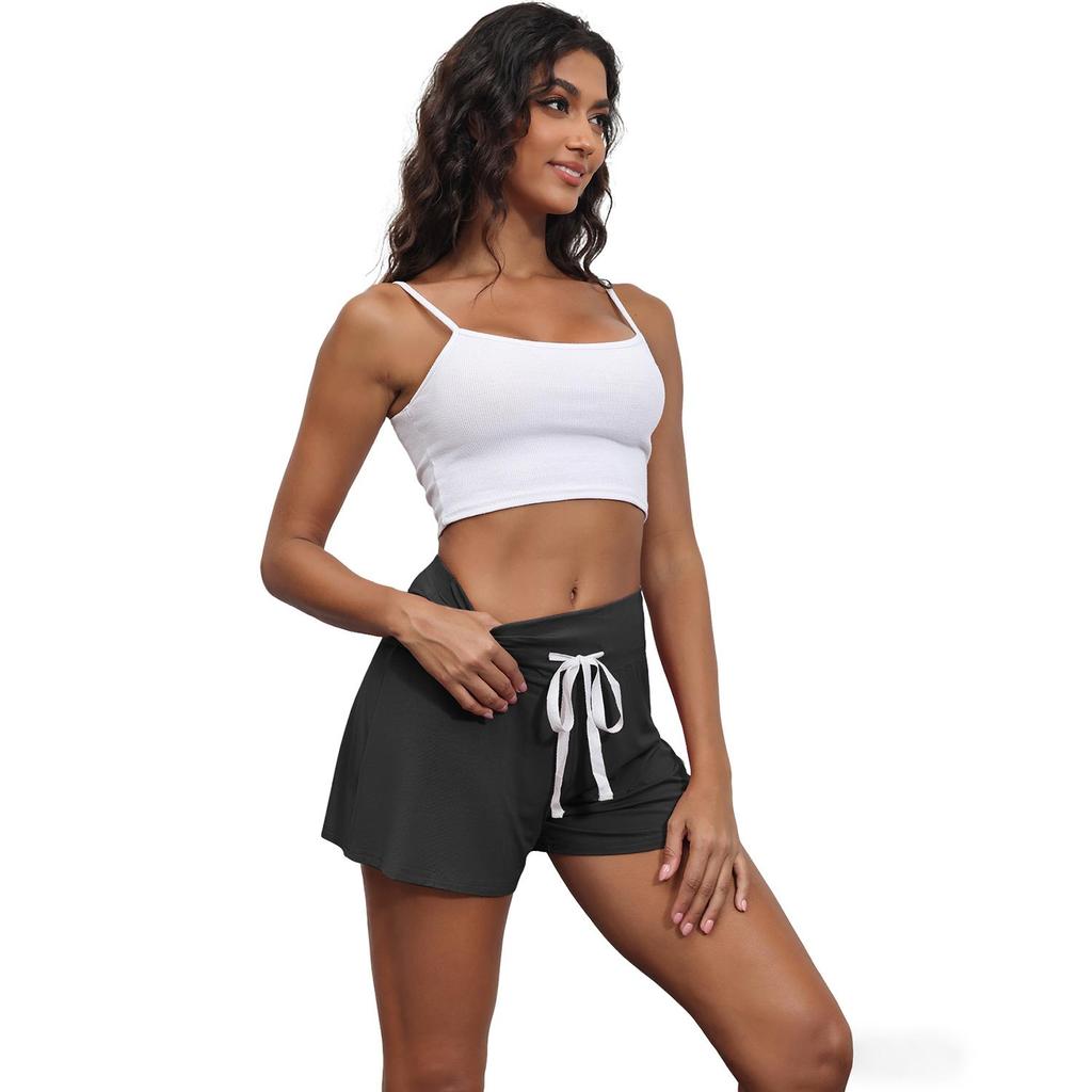 Women’s Shorts Rayon Solid Color Half Pants Sporty Yogo Bottoms High Waist with Drawstring Casual Wear