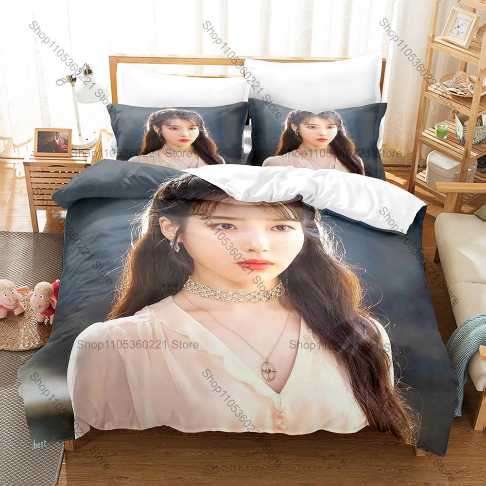 Korean Singer IU Bedding Set, Duvet Cover & 2 Pillowcases, Popular Music Star Design Comfortable Home Bedding Supplies