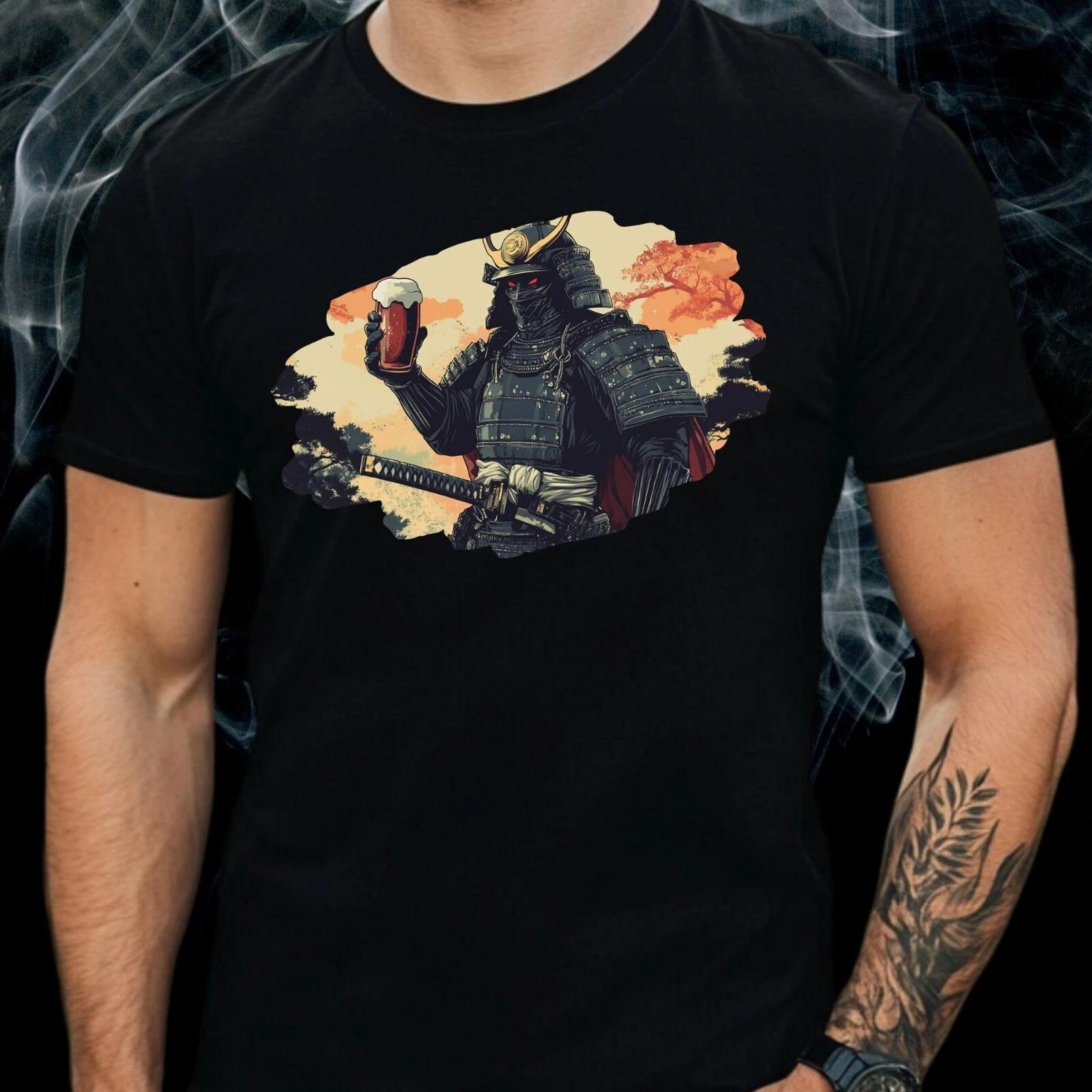 T-Shirt Herren Samurai mit Bier Motiv Baumwolle Größe S bis 5XL M