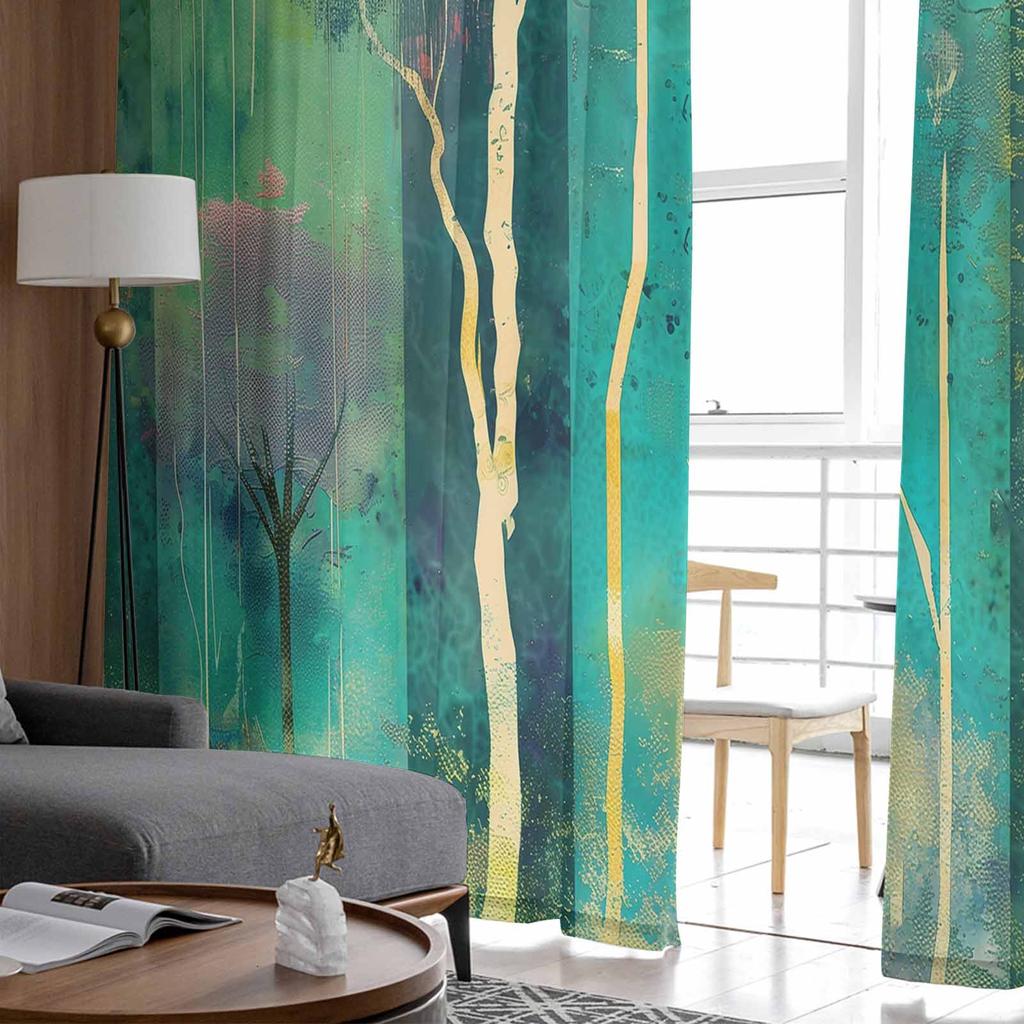 Peinture à l'huile Arbre Abstrait Coucher de Soleil Rideaux de Fenêtre en Tulle pour Chambre à Coucher Rideaux Décoration de Maison de Luxe dans Salon Panneaux en Mousseline