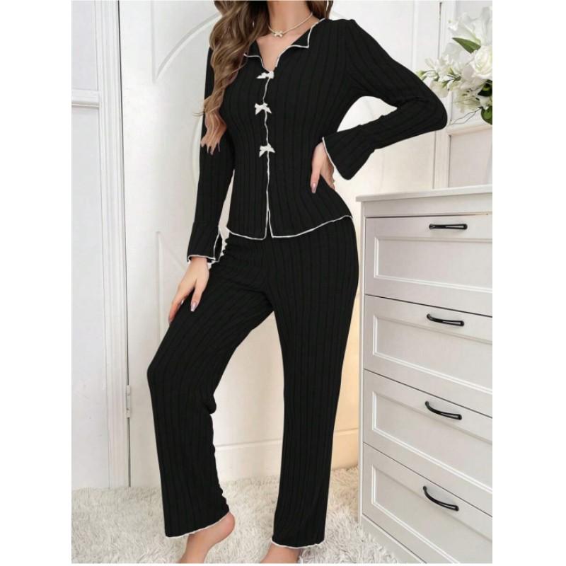 

Женский теплый костюм для отдыха на осень и зиму, можно носить весной на улице, тонкий топ с длинными рукавами + брюки, комплект из двух предметов S