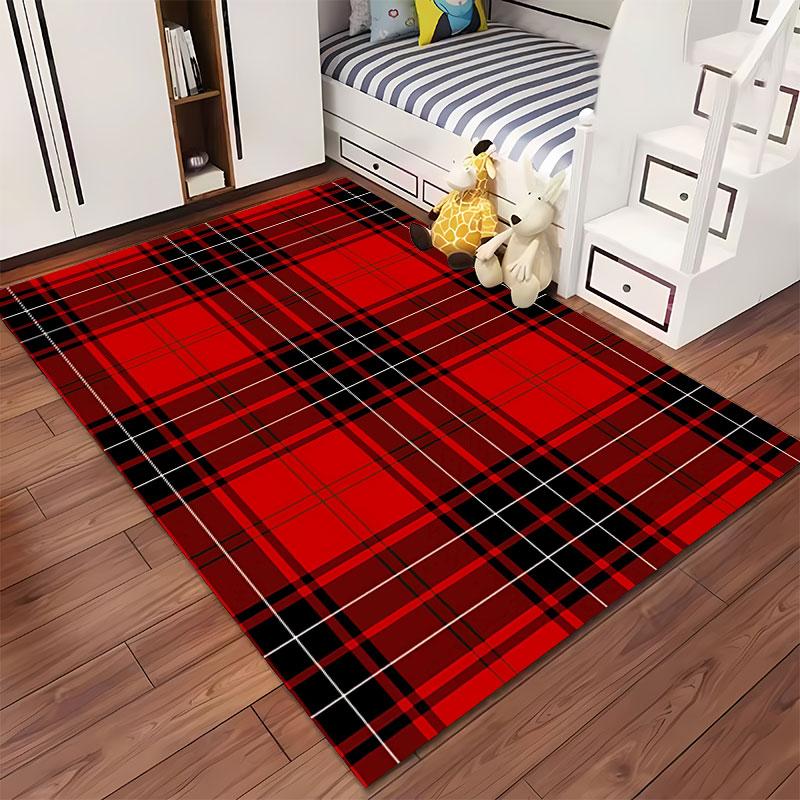 Red and Black Tartan Plaid Carpet suitable as a non-slip mat for the living room or bedroom sofa