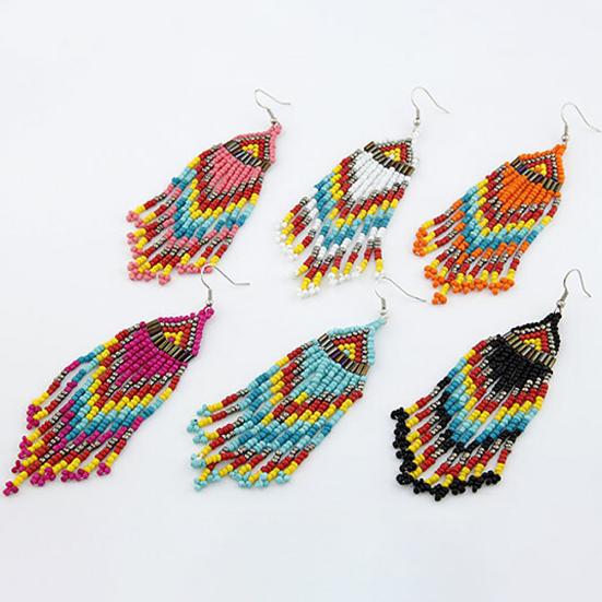 Women Bohemian Long Beaded Tassel Drop Dangle Hook Earrings Party Jewelry Gift