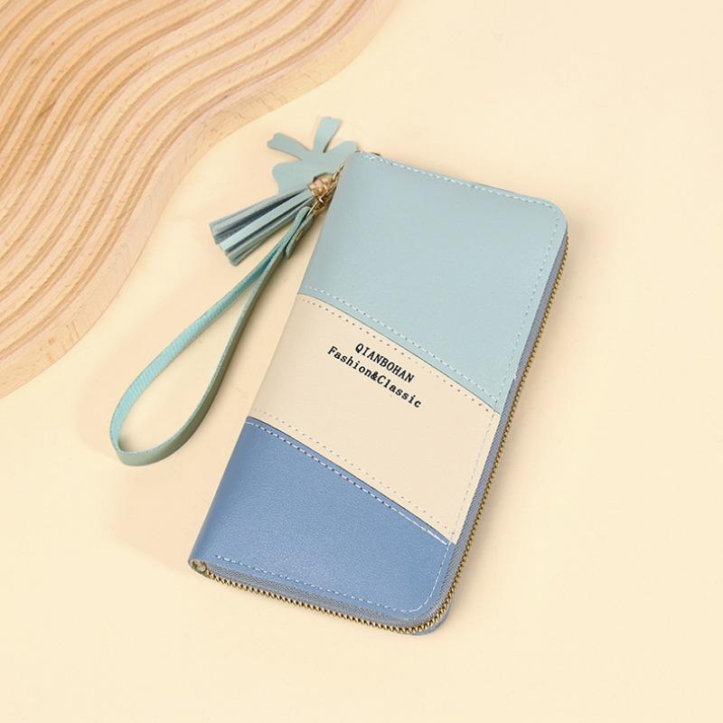 New Wallet Long Women's Zipper Wallet Female Student Color Blocked Versatile Handheld Phone Bag