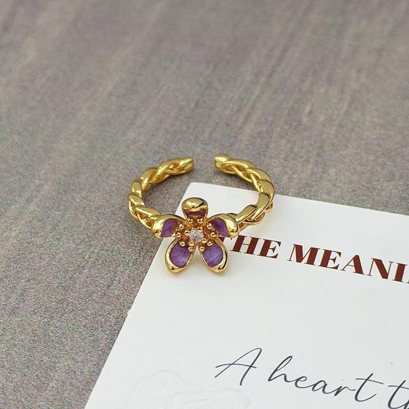 Purple Brilliant Enamel Medieval Vintage Open Ring Retro Personality Niche High Sense Stacked Index Finger Ring