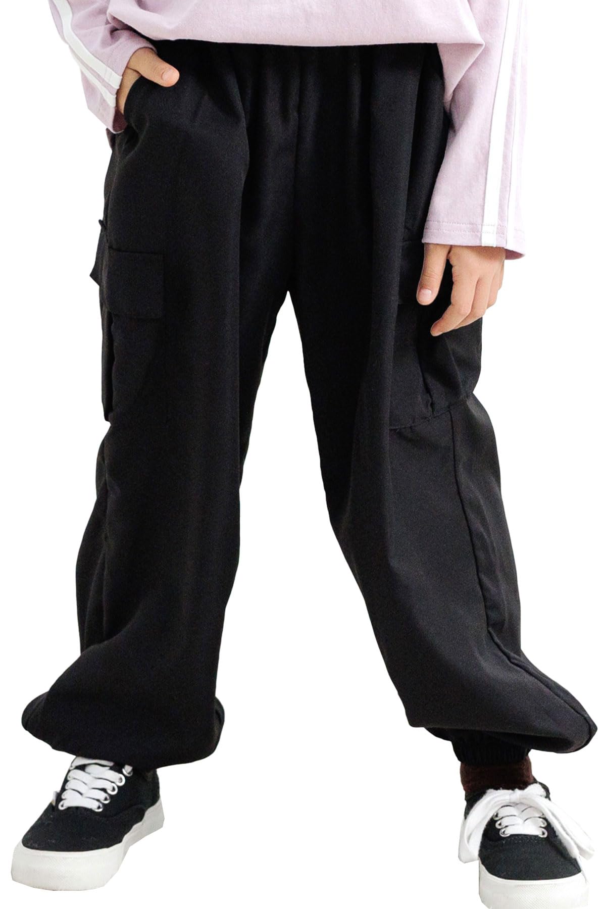 

Bee Cargo Pants for Girls and Long Pants with and Black with Elastic Hems Kids, Pockets, All-Season, Year-Round, Spring, Summer, Fall, Winter,