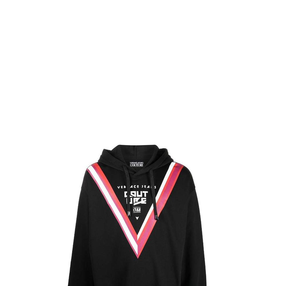 Versace FW22 Striped Letter Detail Hooded Drawstring Pullover Long Sleeve Sweatshirt Men sweatshirt Black 73GAIP10-CF00P-899