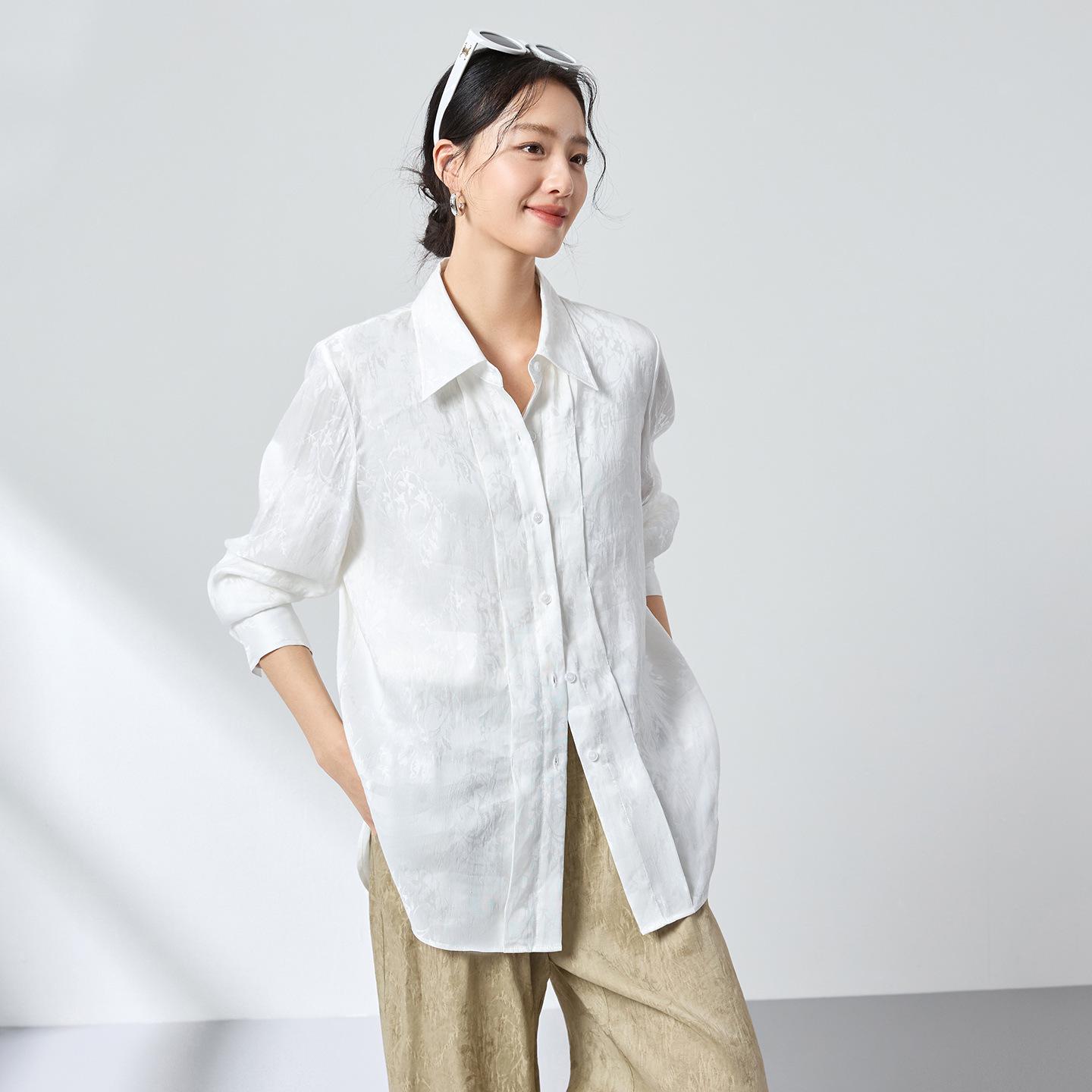 

High-End Jacquard Linen Silk Lapel Shirt - 2026 Spring Versatile Casual Jacket L белый