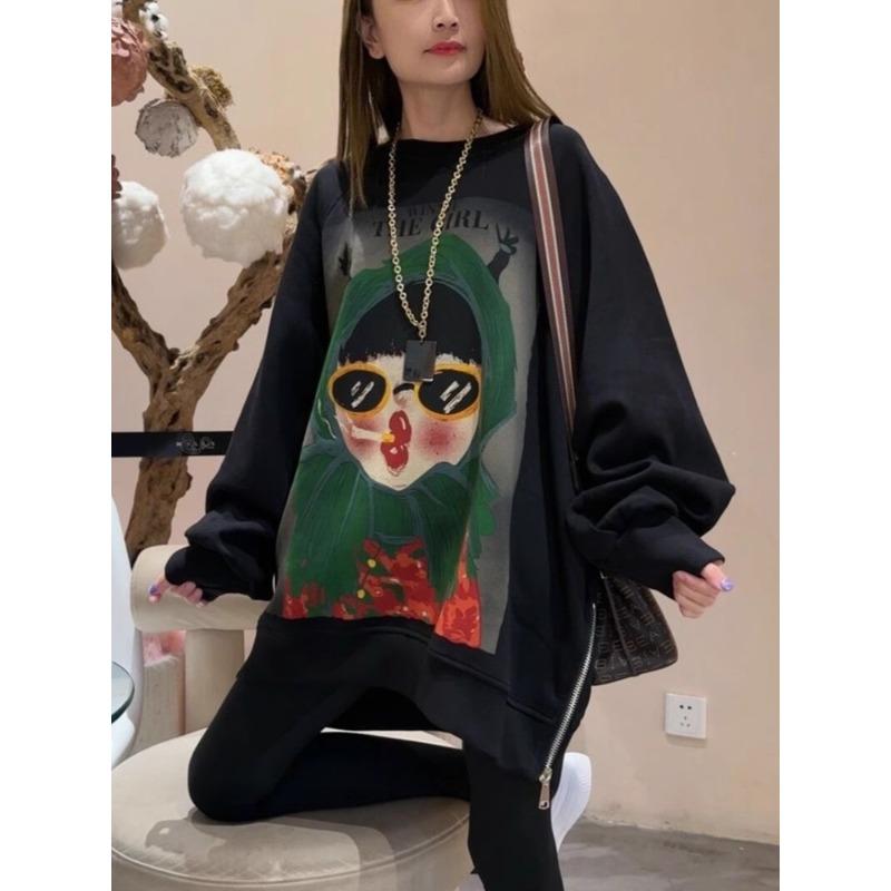 

Dimanaf 2024 Новые женские толстовки с капюшоном и свитшоты на молнии с длинным рукавом и принтом мультфильмов, О-образный вырез, новый осенний пуловер