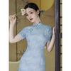 New Chinese cheongsam 1011 new temperament improved blue summer simple and elegant long slim dress