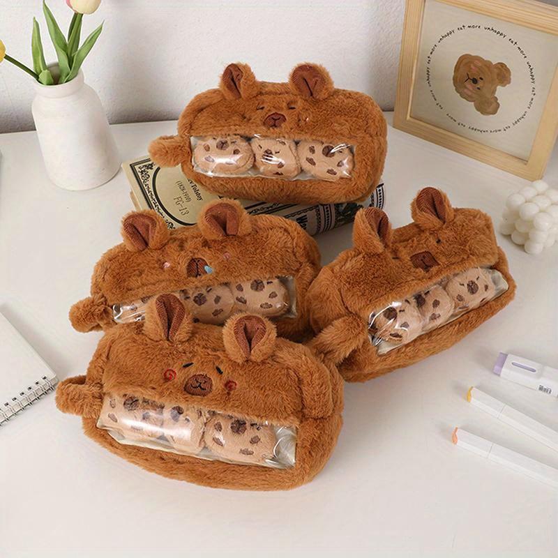 Cute Kawaii Large Capacity Capybara Pen Bag Funny Cartoon Fashion Capybara Plush Pencil Pouch School Supplies Birthday Gifts