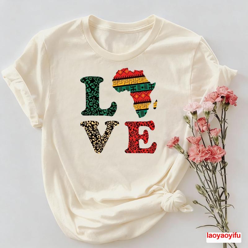 

Pan African Heritage TShirt Black Pride Unity Freedom Love Letters Printed Tshirt Tops Commuter Allmatch Casual Style Tee 4XL