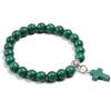 Turquoise Lava Stone Cross Pendant Bracelet with Elastic Cord 