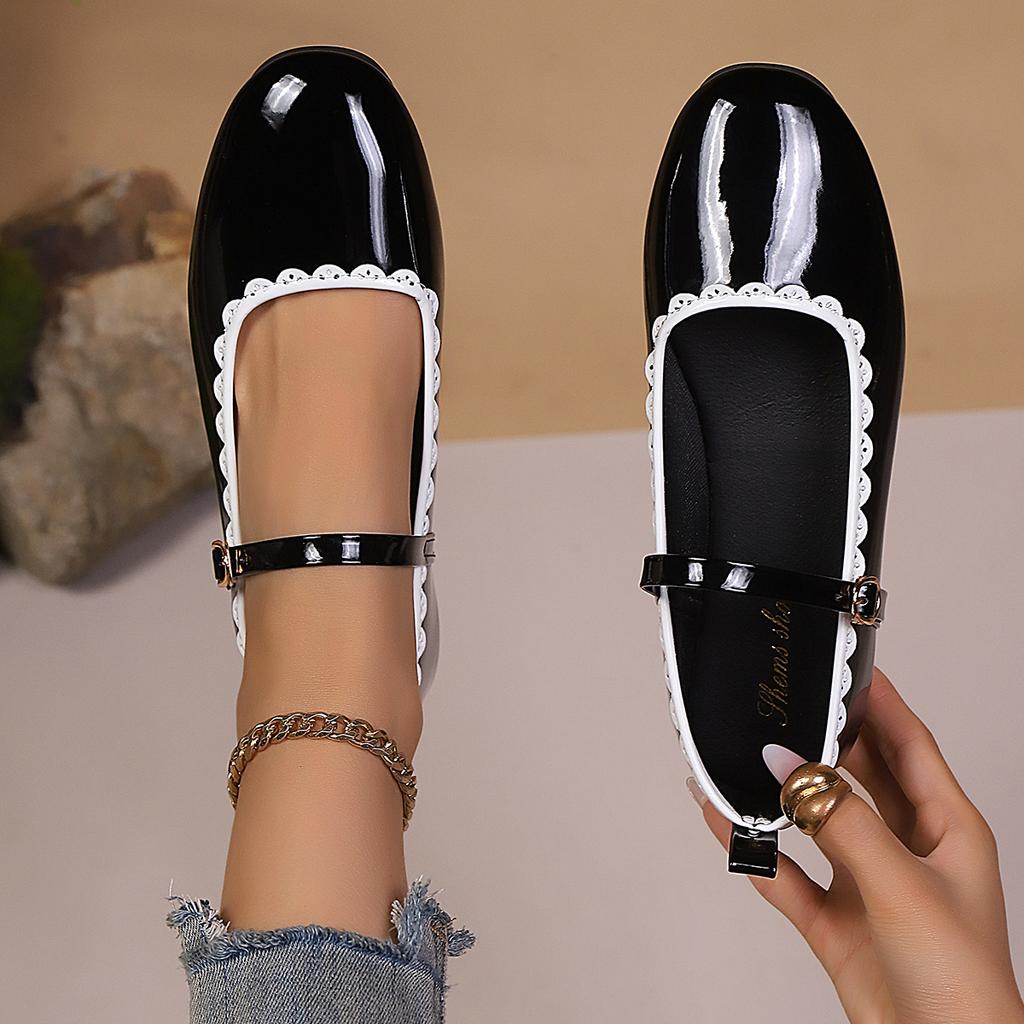 Women Flats Fashion Single Shoes Spring Round Head Shallow Mouth Sneakers Women Metal Buckle Soft Sole Loafers Mary Jane Shoes