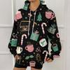 Women's Fashion Sweatshirt Christmas Print Casual Hooded Sweatshirt With Pockets