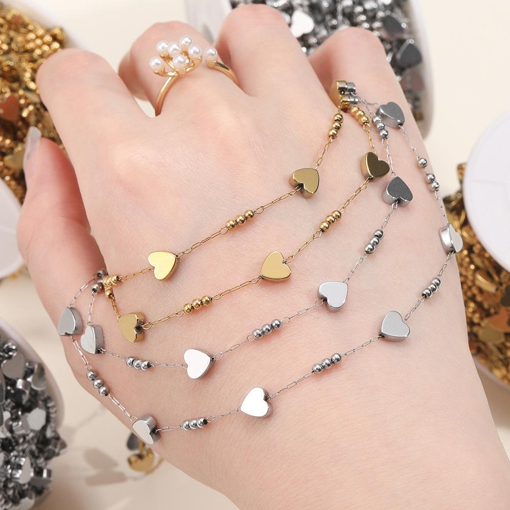 Stainless Steel Vacuum-plated Love Handmade Chain, Moon Star Bead Collarbone Chain DIY Bracelet Necklace Earrings