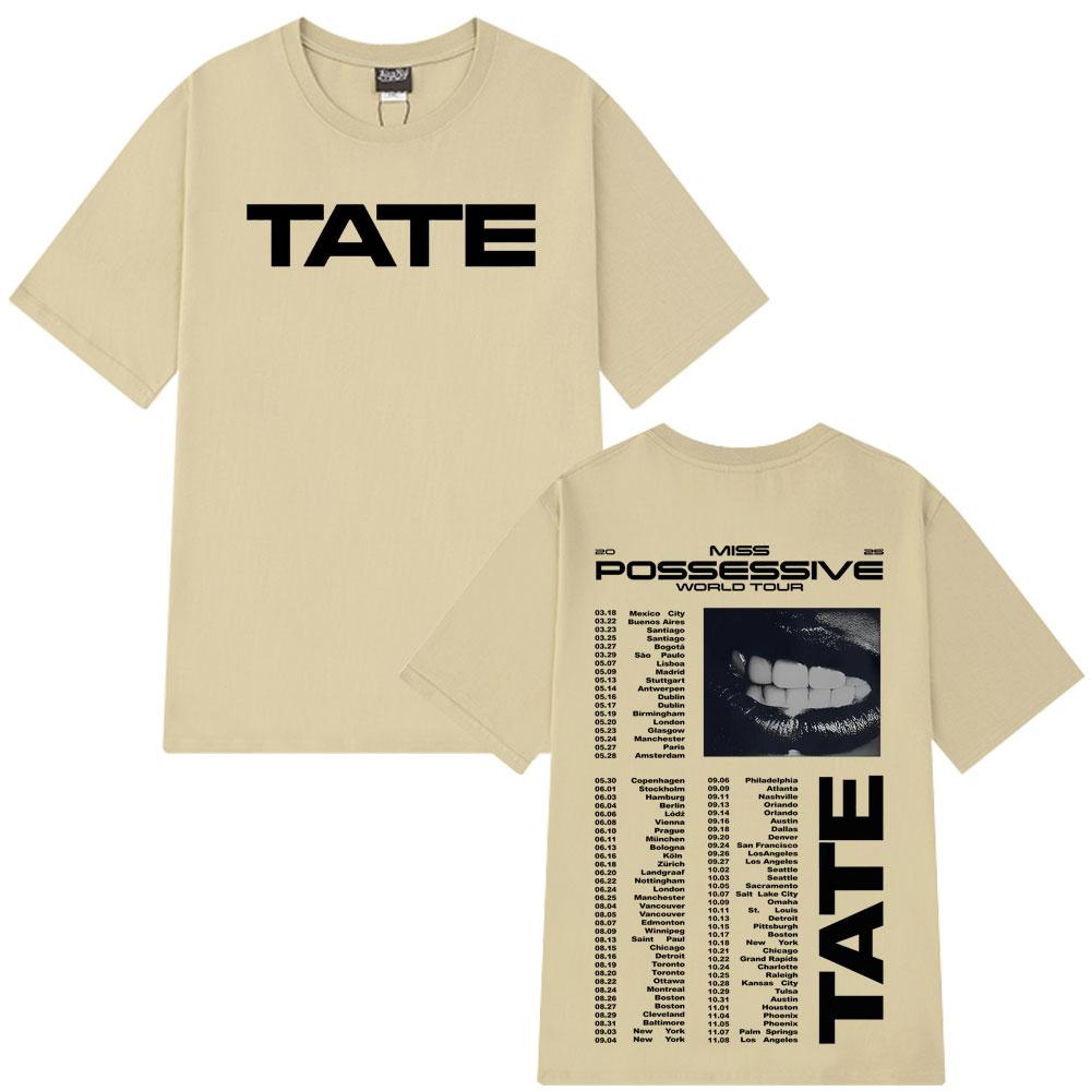 Tate McRae Miss Possessive Tour 2025 Tate McRae Grafik T-Shirts Herren Damen Mode Kurzarm Baumwolle Hip-Hop Freizeit T-Shirts