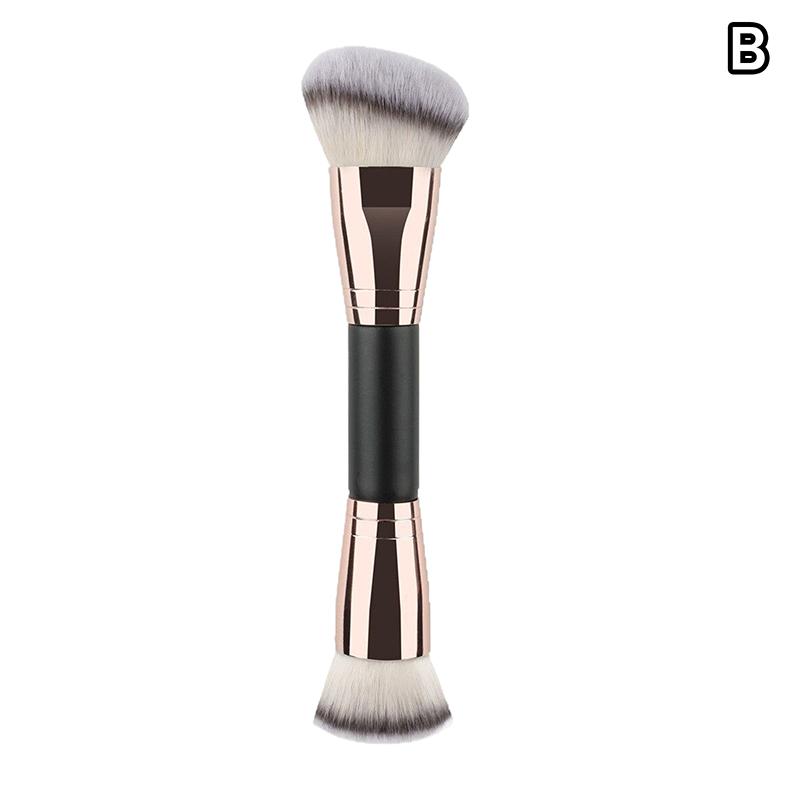 2 In 1 Professional Double Ended Makeup Brush Large Round Head And Handle For Foundation Concealer Setting Travel Make Up Tool