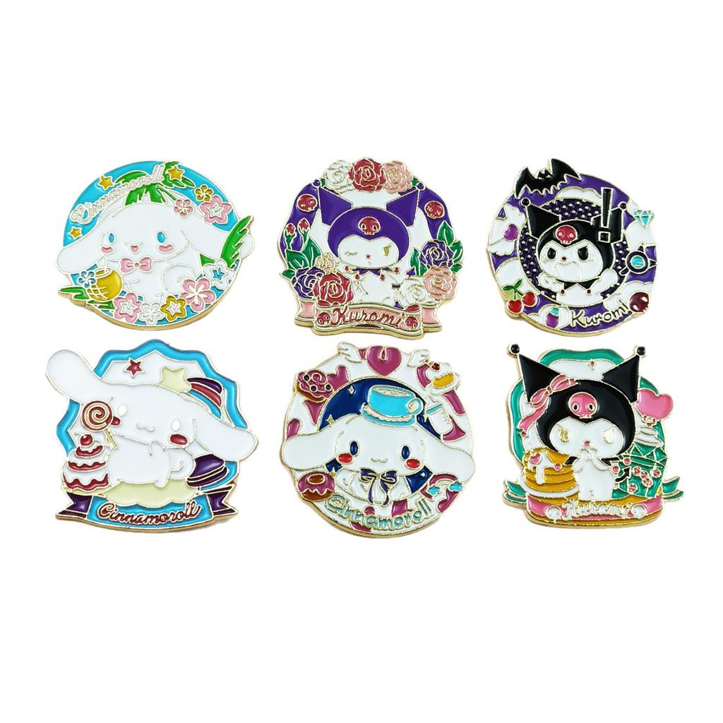 Kuromi & Cinnamoroll Cartoon Character Brooch - Cute Metal Badge with Oil Drop Design
