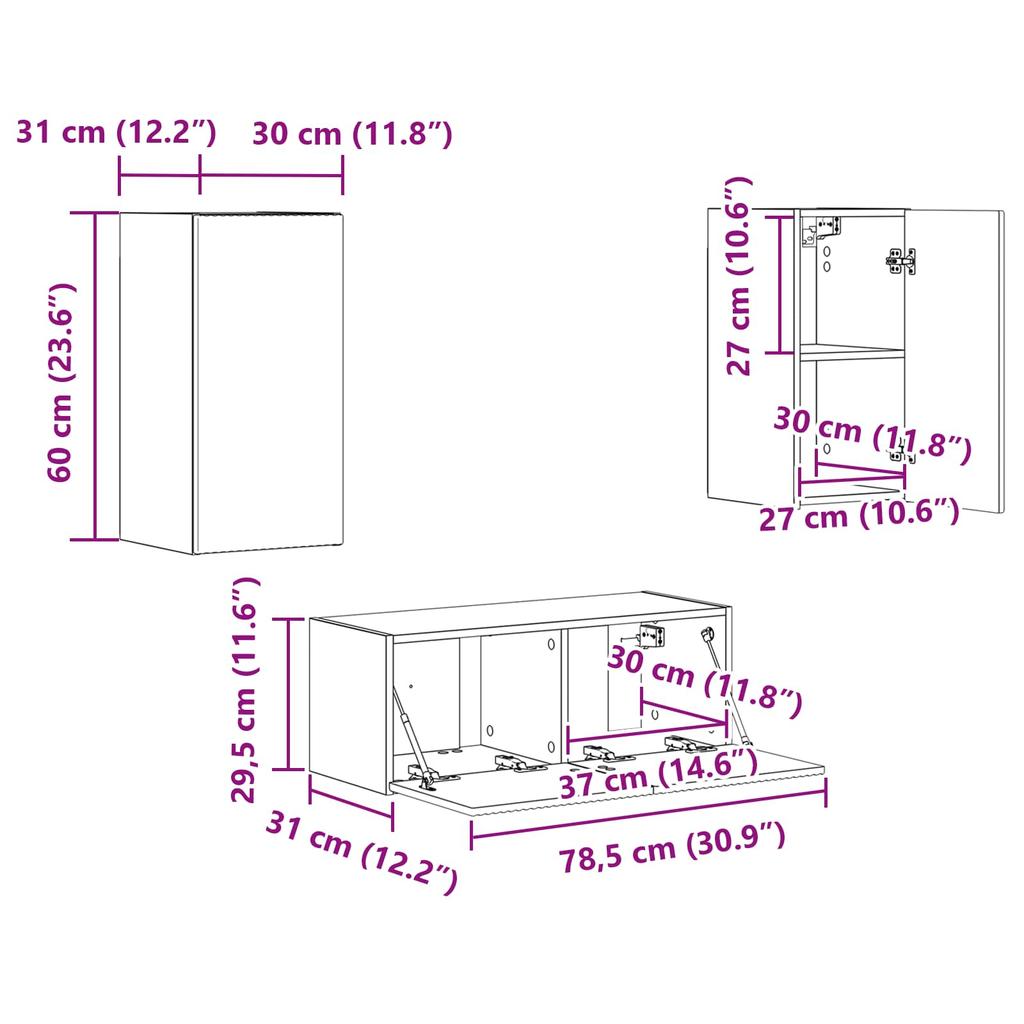 Wall Mounted TV Cabinet Set 2 pcs Concrete Grey Particleboard