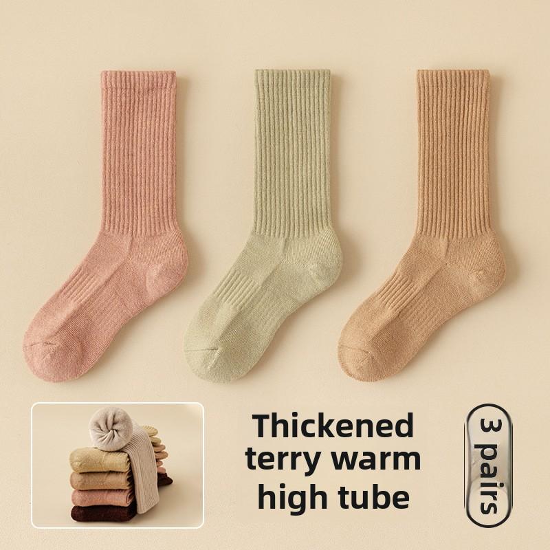 

3 пары осенне-зимних толстых шерстяных спортивных носков для девочек с высокой резиновой теплоизоляцией и высоким барабаном из шерсти 3 Pairs