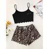 Women's Pajamas Set Sexy Lingerie Leopard Print Sling Sleepwear V-Neck Sleeveless Top and Shorts Sets Pyjamas Homewear