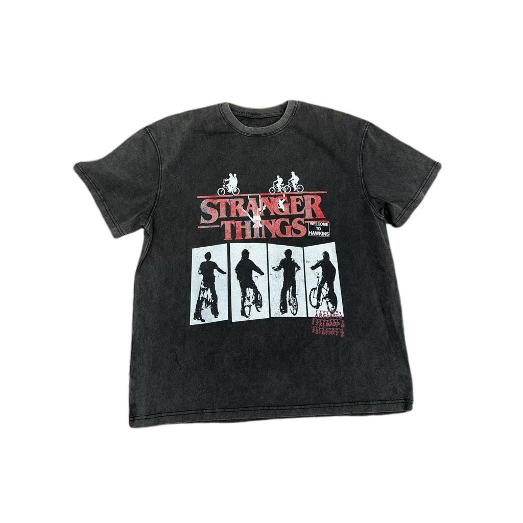 Stranger Things Vintage Waschung Grafik T-Shirt Rundhals Kurzarm T-Shirt Retro Sommer Unisex