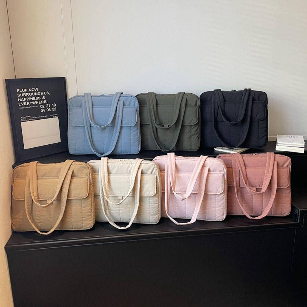 Simple Solid Laptop Shoulder Bag Handbag Shockproof Computer Storage Bag File Package Large Capacity Nyl Tote Bag Travel