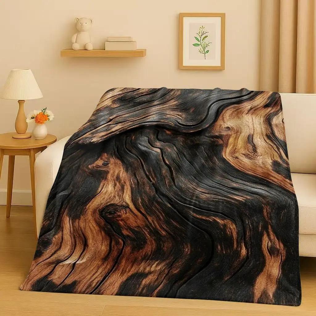 HD Retro Wood Grain Tree Growth Ring Brown Gray Flannel Blanket,Ultra Soft Plush Throw for Home Bedroom Bed Sofa Cover Gift Kid