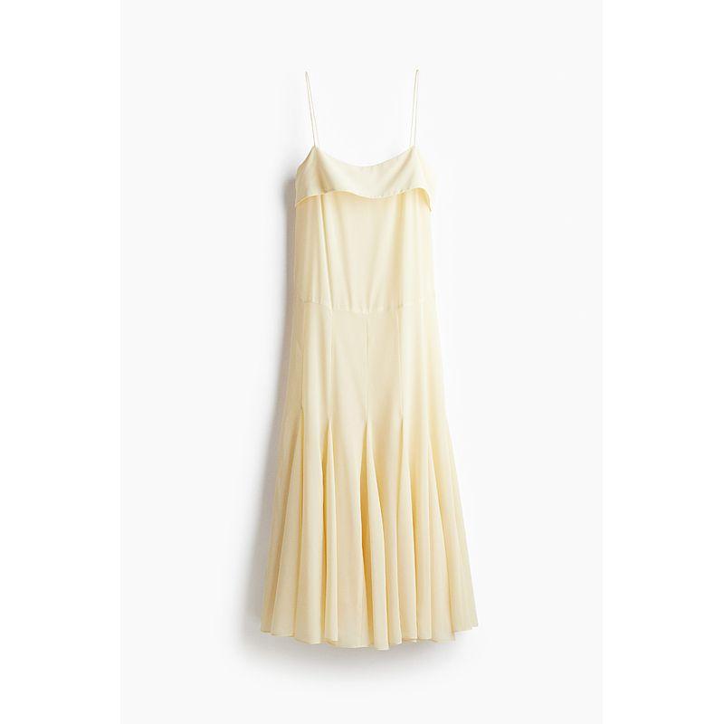 

HM Женское платье 2025 Лето Новое Французский стиль Шифон Отпуск Платье на бретелях Длинное платье 1289370 Light yellow 155/80