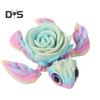 3D Printed Rose Turtle Figurine Movable Joints Flower Sea Tortoise Figure Articulated Animal Model Toy Home Office Bookshelf Desktop Decoration