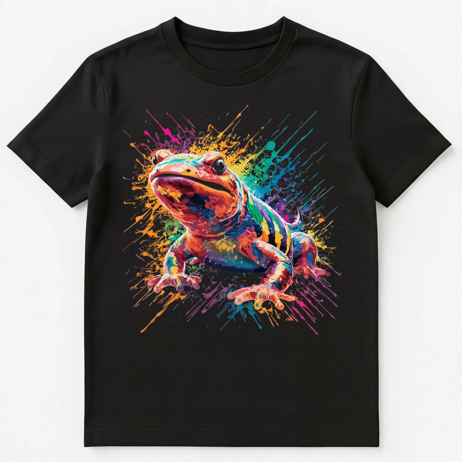 Colorful Paint Splash Gecko Art Graphic Unisex T-Shirt 4XL