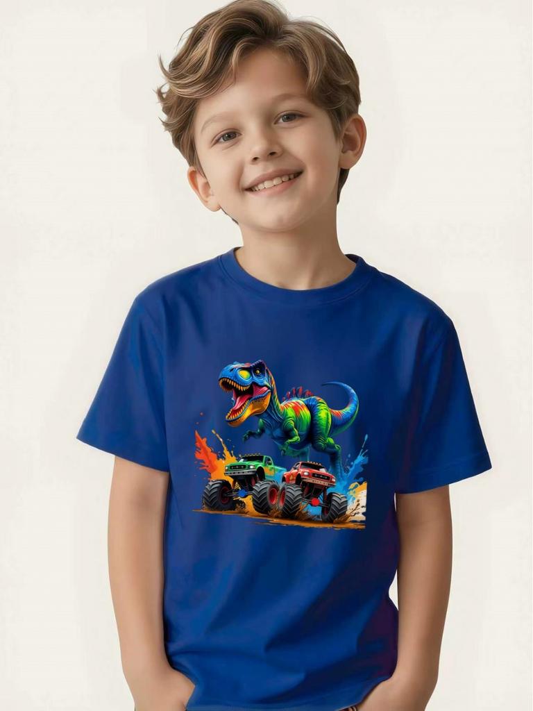 Printed short-sleeved T-shirt, cool summer top for children, exclusive for dinosaur fans