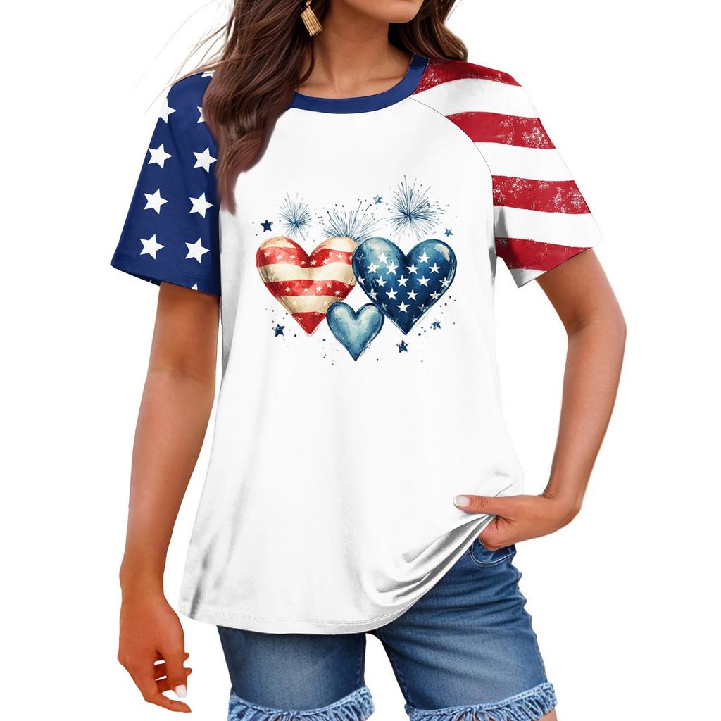 Women's Fashion Casual Printed Round Neck Raglan Sleeve T-Shirt Top T-Shirt Top Top