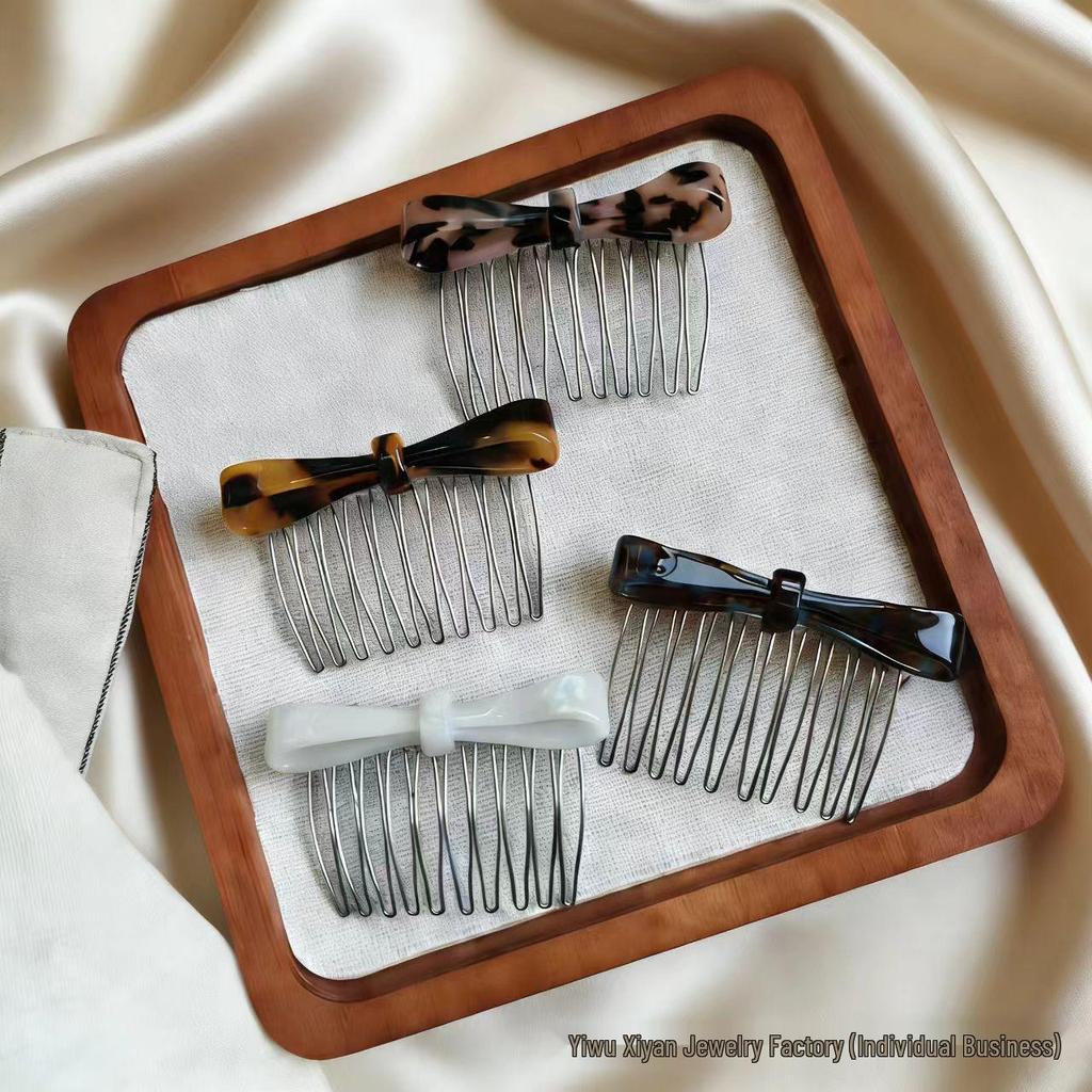 Korean-Japanese Style Acetate Bow Hair Comb for Women – Elegant Hair Bun & Bangs Accessory