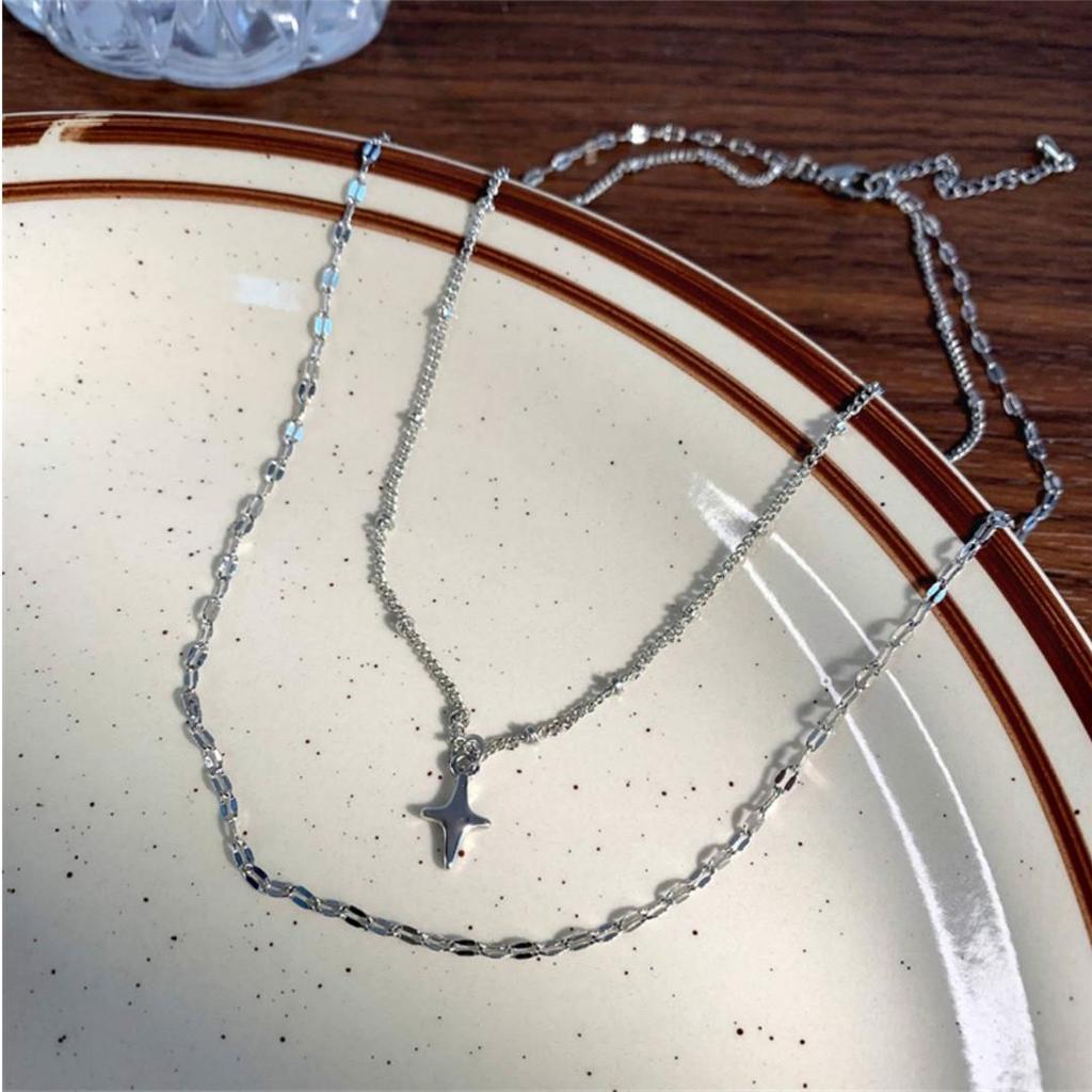 Starburst Double Layer Necklace: Light Luxury Clavicle Chain with Trendy Design for Women