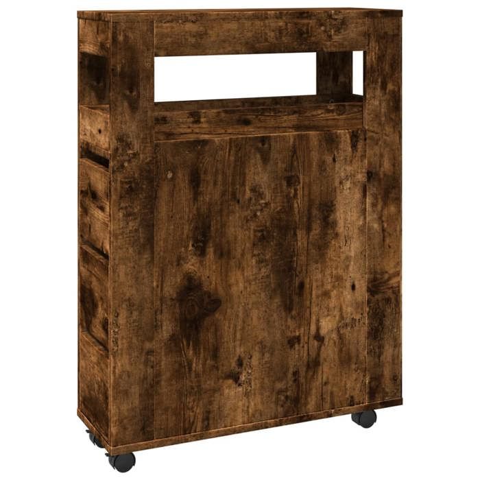 VidaXL Meuble étroit de salle de bain à roulettes chêne fumé, rangement de salle de bain étroit, rangement étroit pour salle 855272