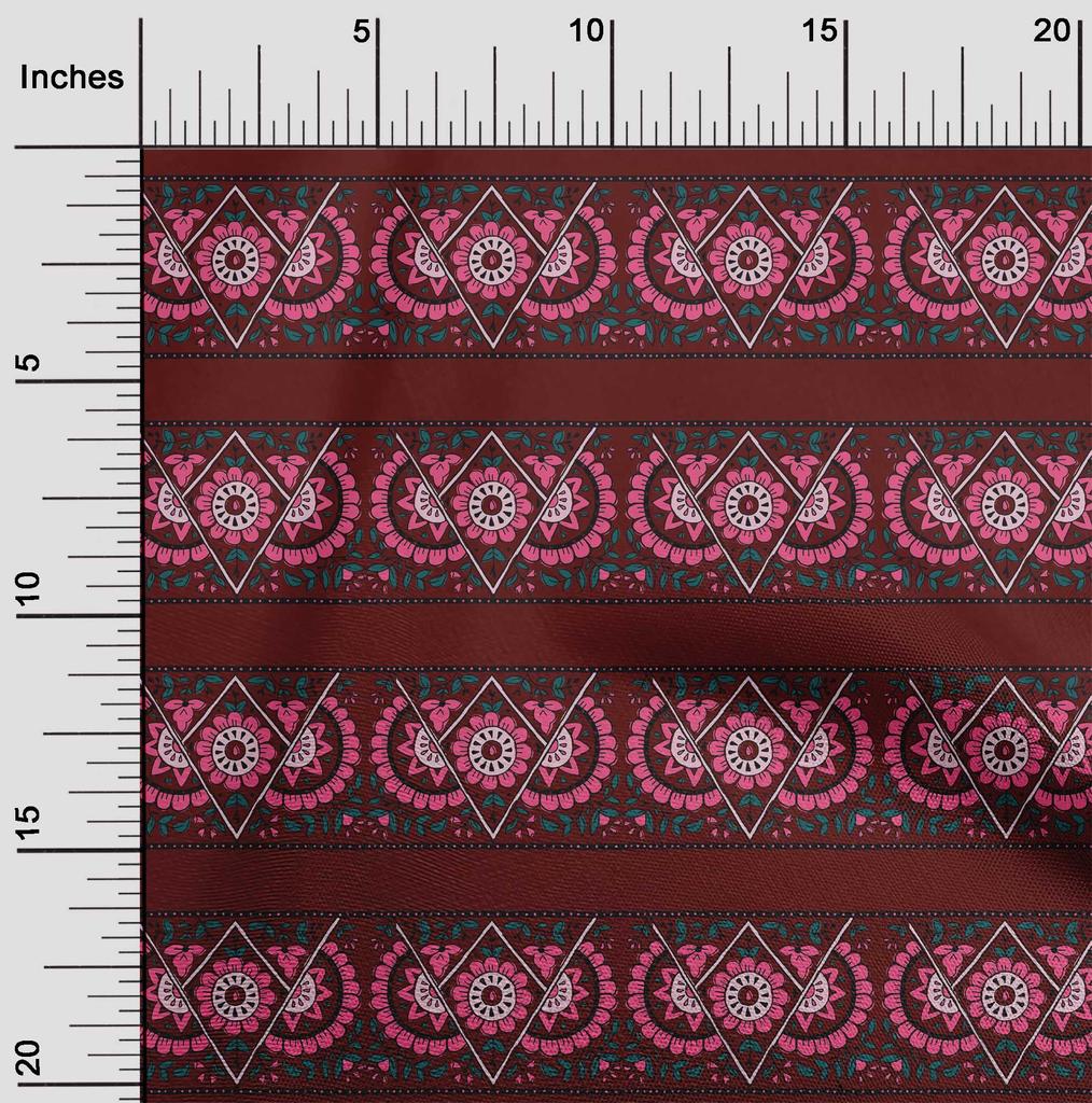 oneOone Cotton Flex Fabric Geometric|Leaves & Floral Block Printed Fabric 1 Yard 40 Inch
