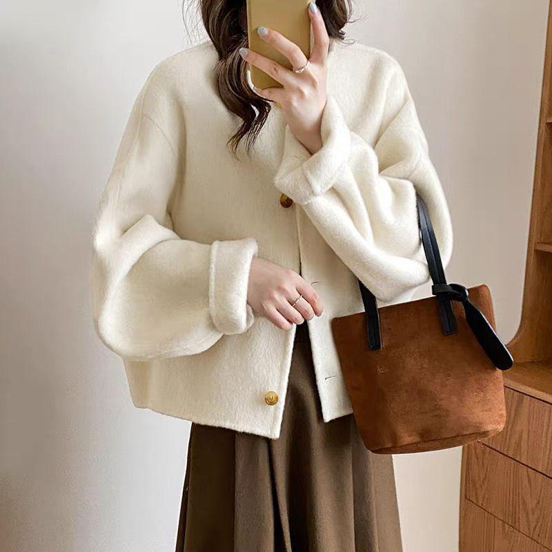 

Women s Loose Fit Double-Faced Wool Coat - Korean Style Winter Overcoat 2025 Small