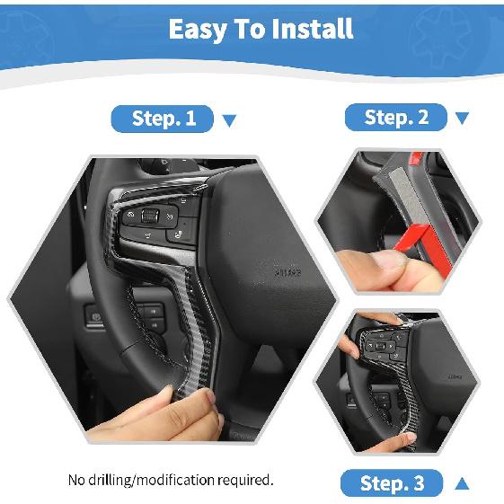 RT-TCZ for Silverado Steering Wheel Trim Carbon Fiber Interior Accessories for Chevrolet Chevy Silverado 2019+ Suburban 2020+ Tahoe 2021+ 2pcs