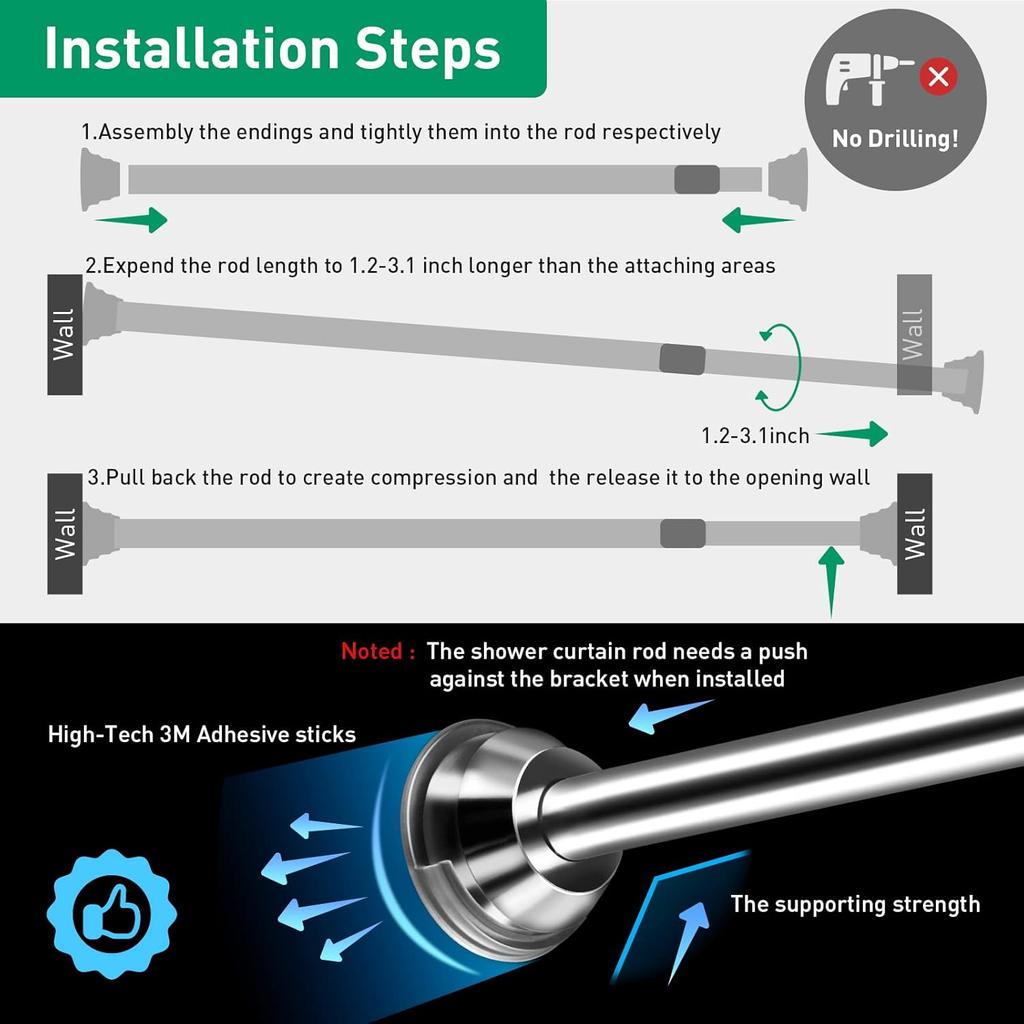 Adhesive Shower Curtain Rod Holder,No Slippage Wall Mount Retainer of Shower Rod for bathroom,Heavy Duty Tension Rod Brackets No Drilling(Shower