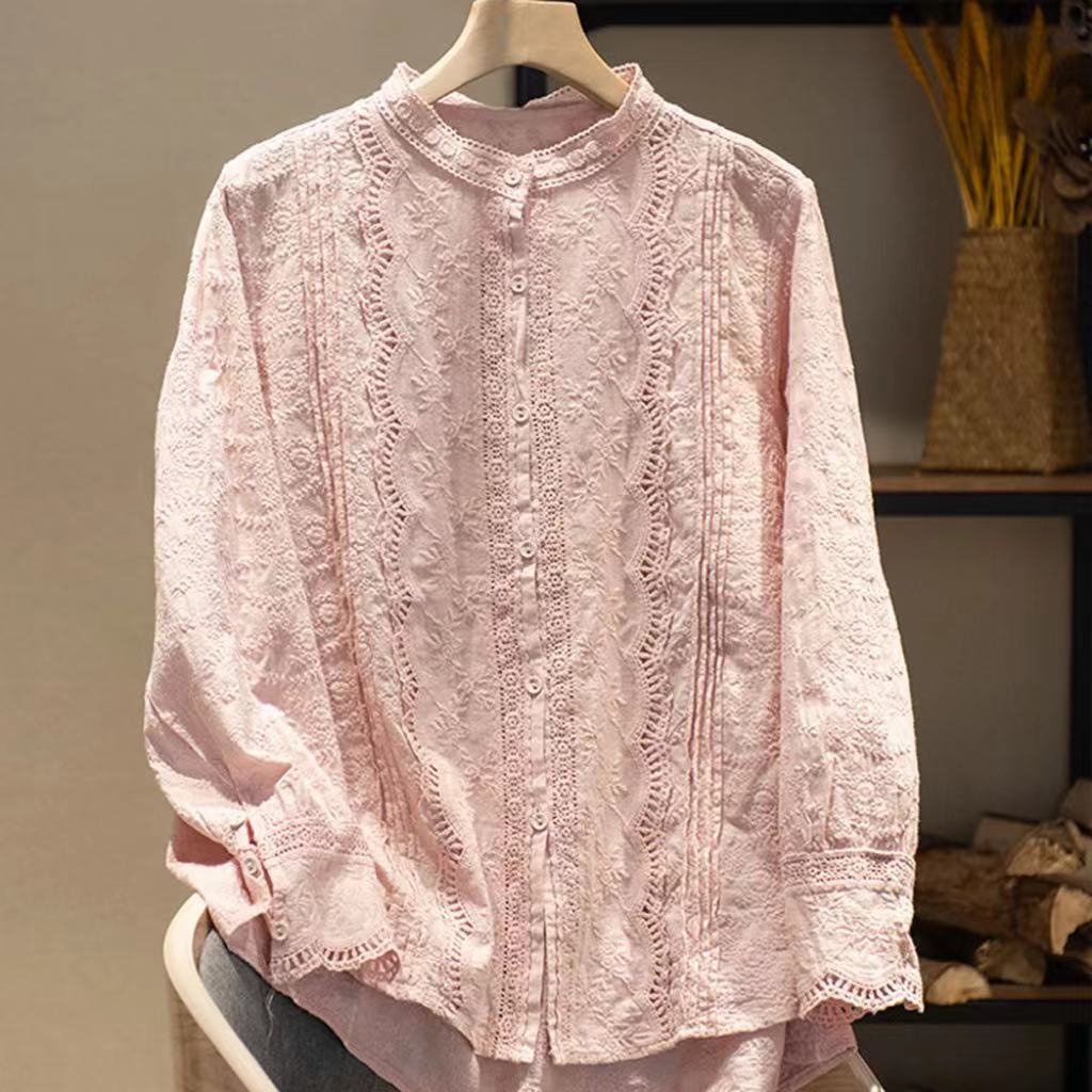 Fine Elegant Blouses for Women Boho Long Sleeve Lace Embroider Hollow Out Blouses for Lady Shirts Fashion Women's Clothing