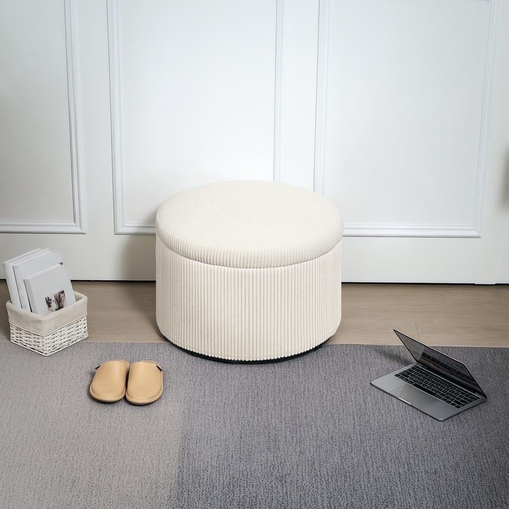 Footstool with 97 L Storage Space, Corduroy Fabric, Foam, Seat Stool, Beige