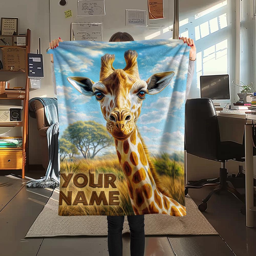 1PC Custom Name Giraffe Name Patterned Flannel Blanket Suitable For All Seasons for Home Decor Warmth and Comfort Gifts Holiday Present_lx